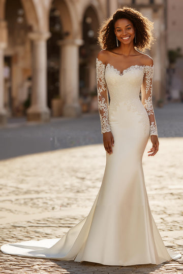 Ivory Off The Shoulder Mermaid Wedding Dress With Lace